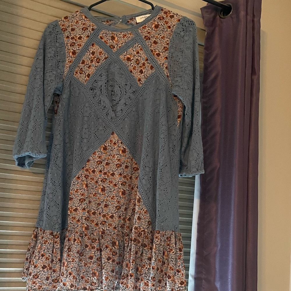 Blue lace and flower dress